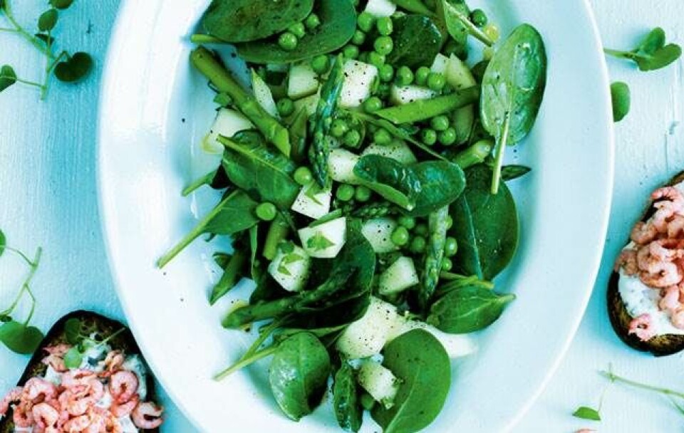 Spinatsalat med melon og fjordreje-toast