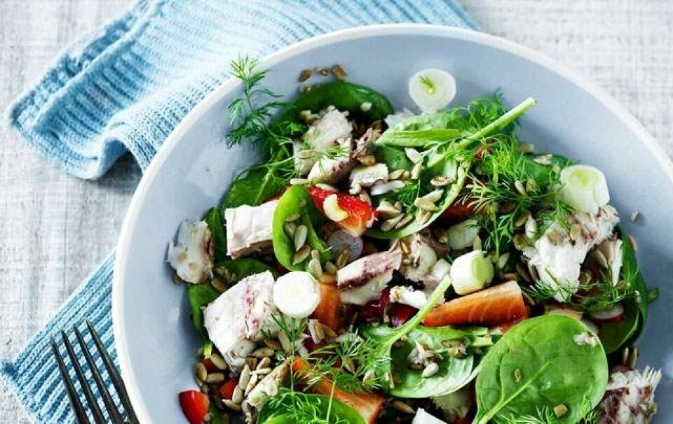 Opskrift på sommersalat med røget makrel og rugkerner