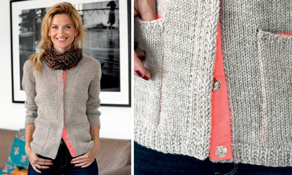 Beige cardigan med neonfarvet effekt