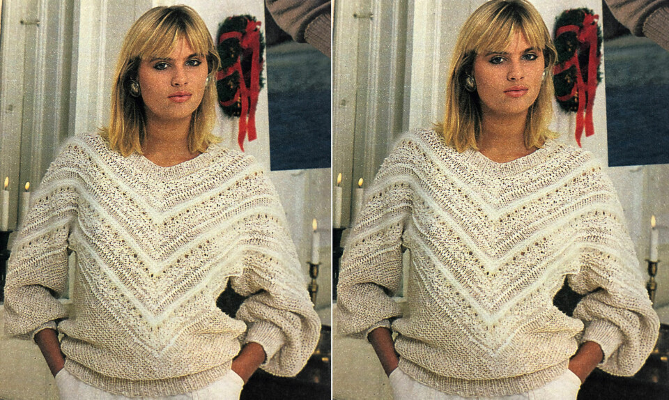 Bluse med elegante skråstriber Hendes Verden nr. 1/1986