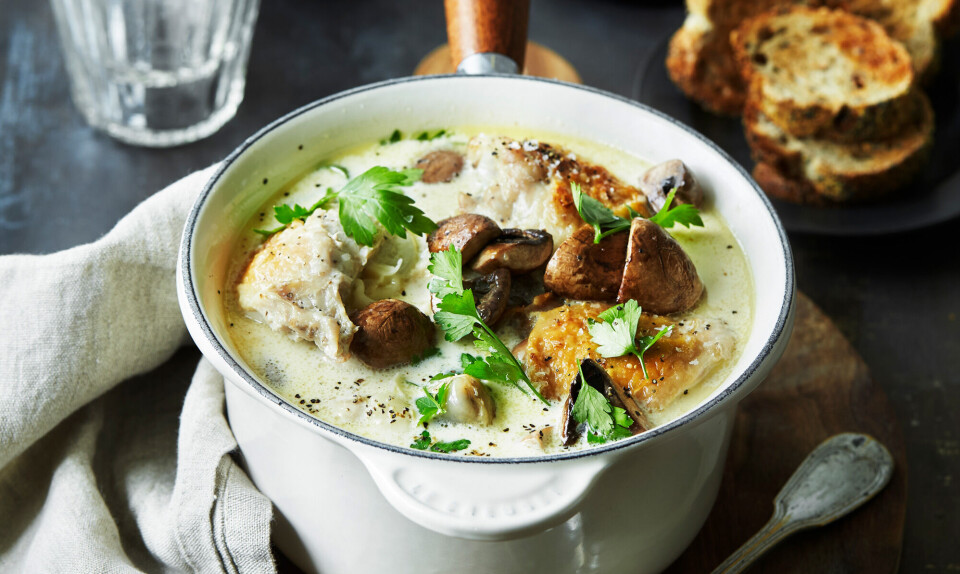 Skøn simremad: Coq au riesling Skøn simremad: Coq au riesling
