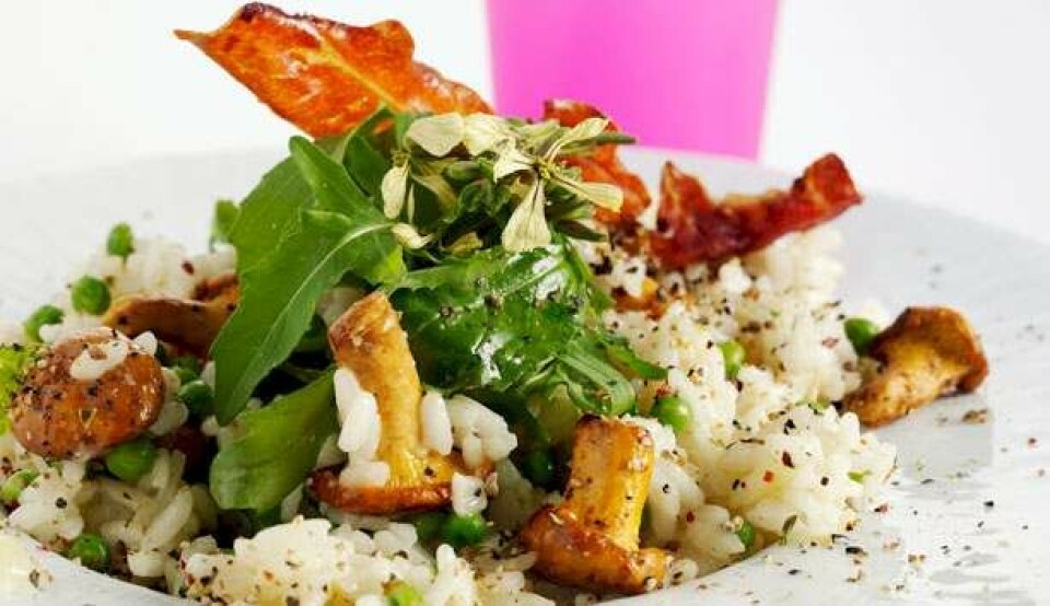 Billede 1 - Opskrift på risotto med kantareller, ærter & parmaskinke