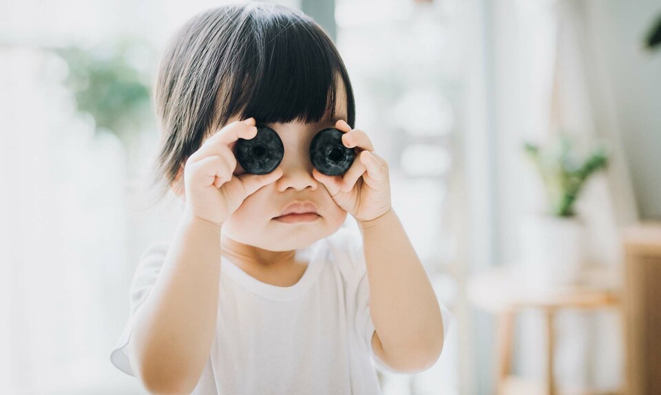 Kræsen pige med blåbær