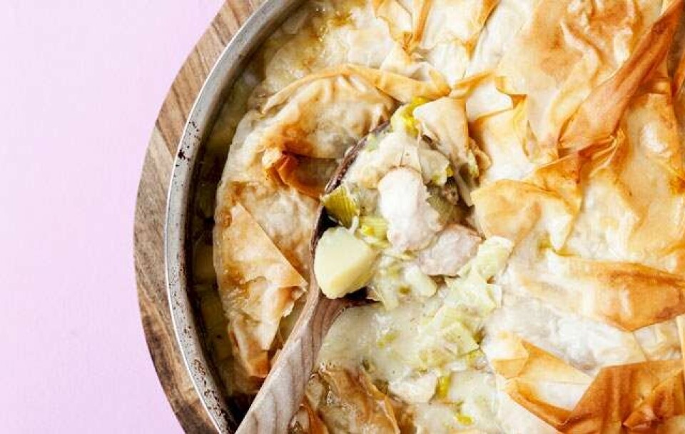 Opskrift på tærte med kylling og porre