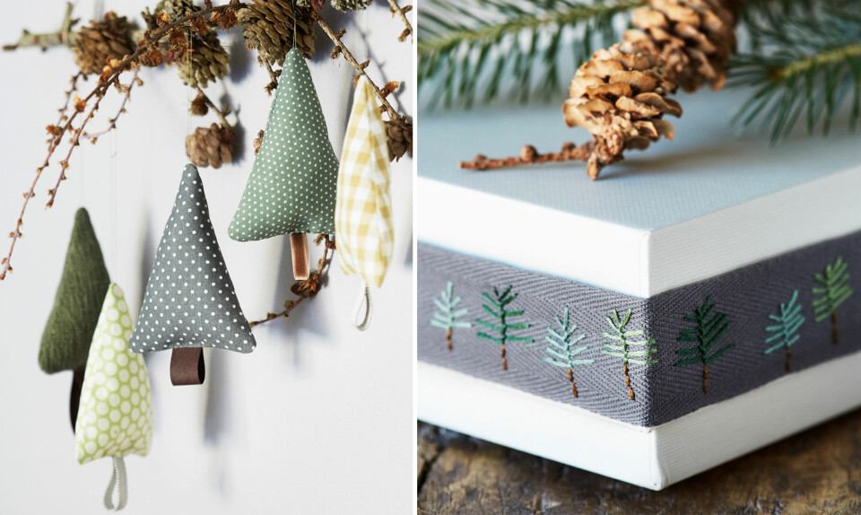 Sy og brodér juletræer