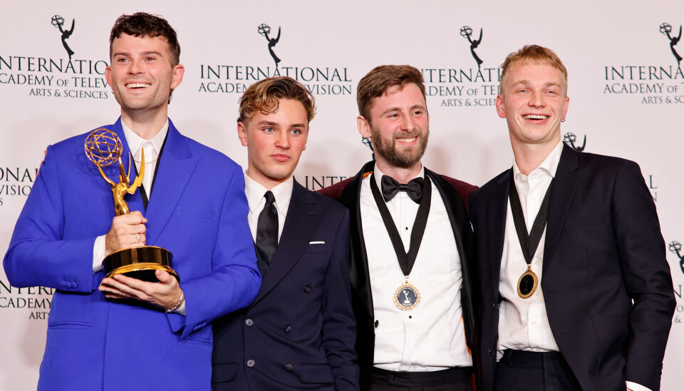 Teys Schucany, Jonathan Tage Pedersen, Mathias Bruunshoj Jakobsen and Jacob Spang Olsen pose with the Kids: Live-Action award for 'En af Drengene'