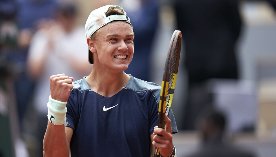 PARIS, FRANCE - MAY 30: Holger Rune of Denmark celebrates his win over Stefanos Tsitsipas of Greece in their fourth round match during day nine of the 2022 French Open at Roland Garros on May 30, 2022 in Paris, France. (Photo by Quality Sport Images/Getty Images)