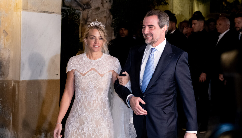 Prins Nikolaos og Chryssi Vardinogianni ved deres bryllup i Athen fredag den 7. februar 2025.