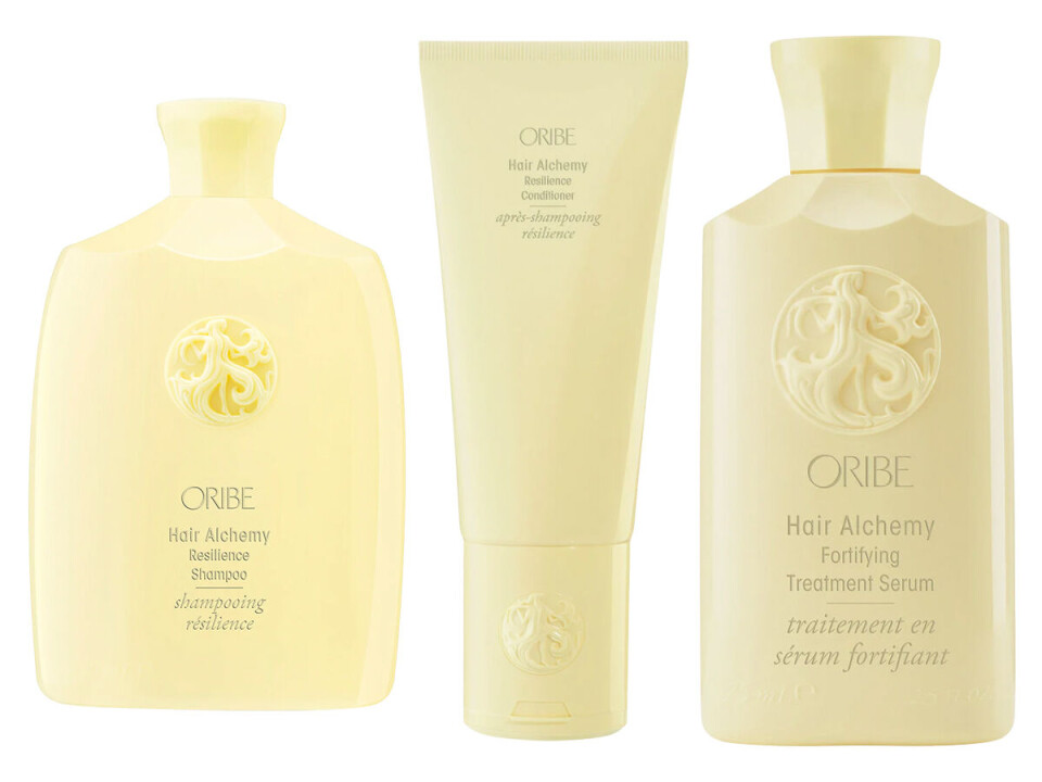 Marianne Jensens favoritter til
pleje af farvet og behandlet hårHair Alchemy Resilience Shampoo, Oribe, 415 kr. Hair Alchemy Resilience Conditioner, Oribe, 415 kr.
Hair Alchemy Fortifying Treatment Serum, Oribe, 270 kr