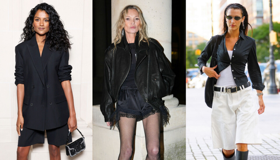 På billedet ses Simone Ashley, Kate Moss og Bella Hadid i forskellige længder shorts.