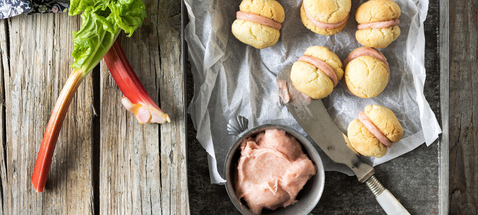 Mini-mandelkager med rabarbercreme