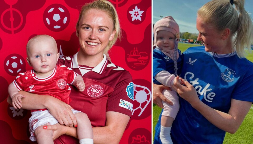 Fodboldspiller Rikke Marie Madsen med sin datter Frida