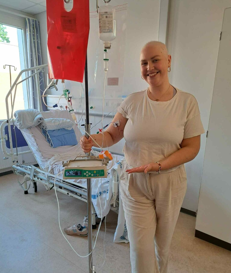 Line Holm-Bode på sygehus til kemoterapi