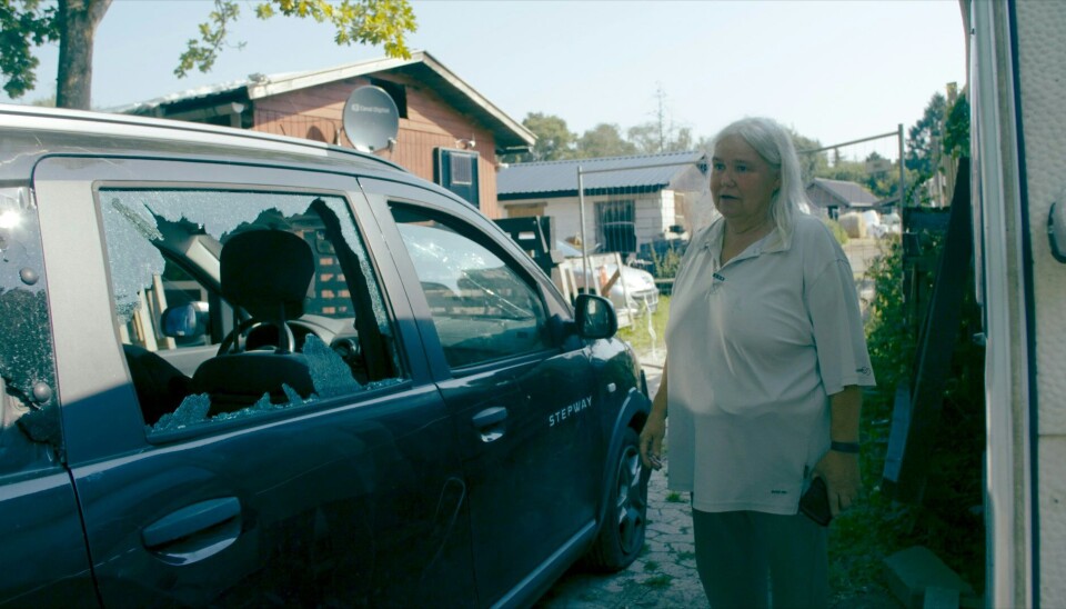 Tove med en smadret bilrude