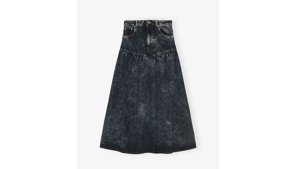 Nederdel med drop waist fra Ganni, 2.399 kr.