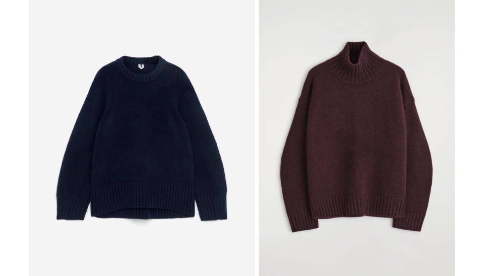 Chunky striktrøjer fra Arket, 1.890 kr. (tv.), og COS, 2.500 kr. (th.)