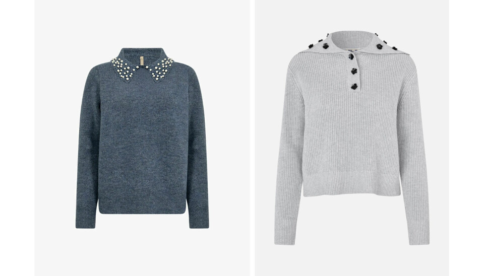 Striktrøjer med pynt fra Soyaconcept, 600 kr. (tv.), og Baum und pferdgarten, 1.699 kr. (th.)