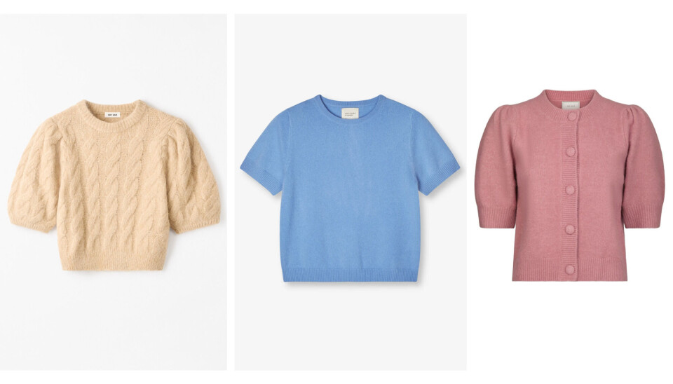 Kortærmede striktrøjer fra Soft Goat, 2.219 kr. (tv.), People's Republic of Cashmere, 1.700 kr. (i midten), og Neo Noir, 499 kr. (th.)