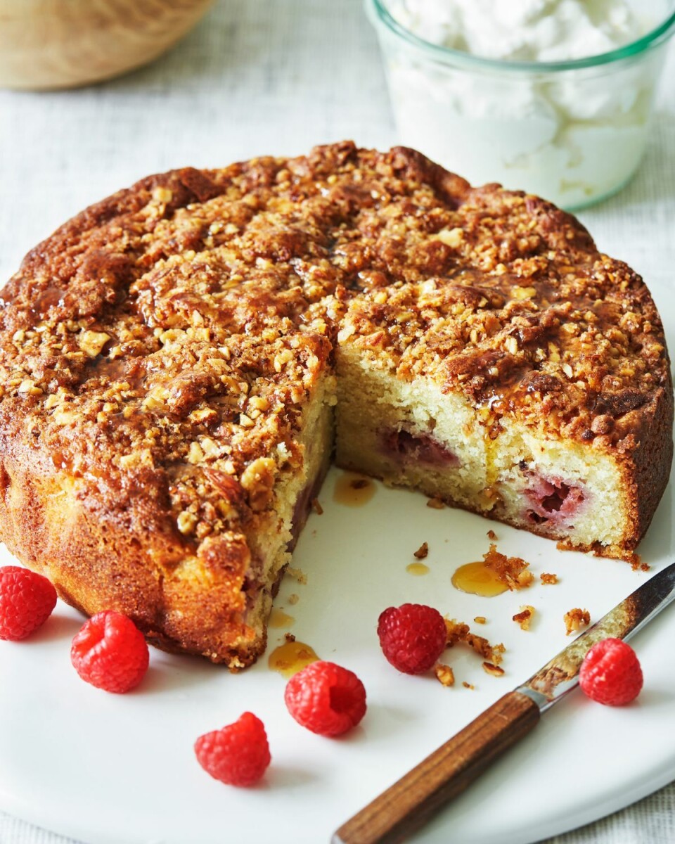 Hindbær-æble crumble med ricotta
