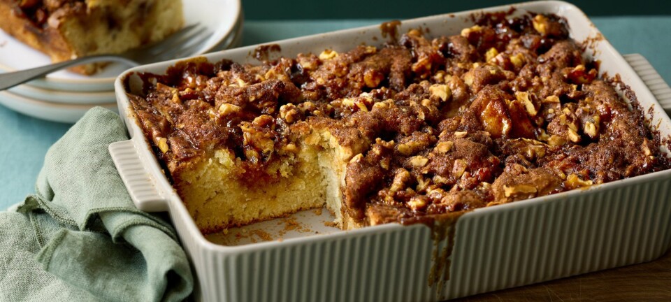 Perfekt efterårsbagværk: Æblekage med brunsvigertopping