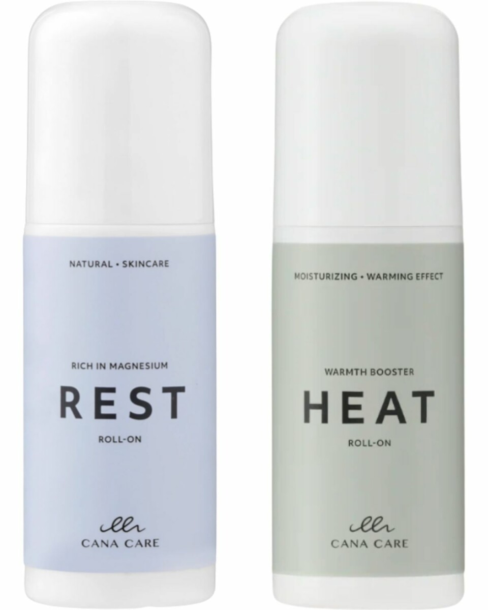 Heat Roll On, 230 kr., og Rest Roll On, 180 kr. Fra Cana Care.