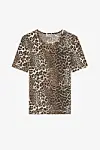 Leopardmønstret Ganni T-shirt med korte ærmer på hvid baggrund