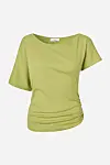 Lysgrøn kortærmet t-shirt med bådudskæring og rynker i siden