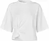 Hvid T-shirt med korte brede ærmer og drapering i venstre side