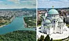 Luftfotos af Beograd med flod og Sankt Sava-katedralen i bymidten