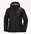 Sort Helly Hansen damejakke med hætte vist forfra på lys baggrund