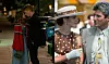 To filmiske par står tæt sammen, ét på gaden om aftenen og ét i elegant dagslys.