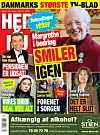 Forside af magasinet HER & NU med Margrethe og flere kendte personer omgivet af gule og røde rubrikker.